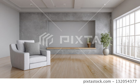 Modern building with large windows against a cloudy sky 132054377