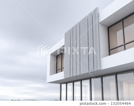 Modern building with large windows against a cloudy sky 132054464