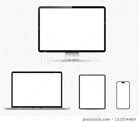 Modern smart devices with blank screen isolated on transparent background 132054469