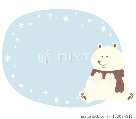 Red scarf bear winter round frame blue Red scarf bear winter round frame blue 132054511