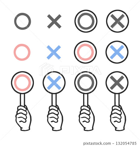 Vector set of hands holding check marks, correct and incorrect icons, simple line drawing illustration (transparent background) Vector set of hands holding check marks, correct and incorrect icons, simple line drawing illustration (transparent background) 132054785