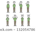 Senior man illustration set with various facial expressions, full body, vector 132054786