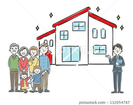 Three generations of family who bought a house Vector 132054787