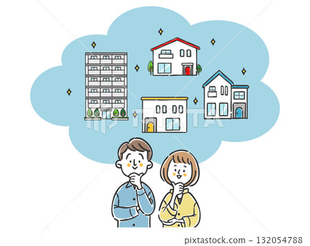 Newly built house and young couple vector Newly built house and young couple vector 132054788