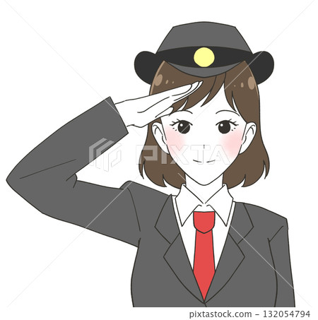 Illustration of a female station attendant wearing a long-sleeved uniform 132054794