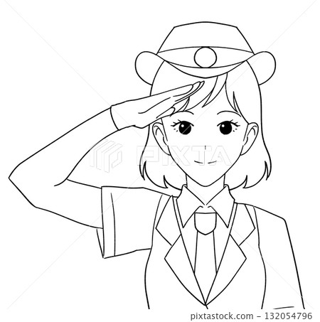 身穿短袖制服的女車站工作人員的黑白插圖 132054796