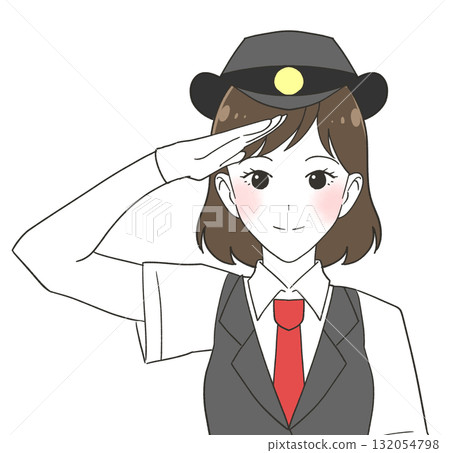 Illustration of a female station attendant wearing a short-sleeved uniform 132054798
