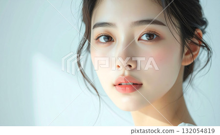 一位面容透明的女性肖像，展現了她的自然美 132054819