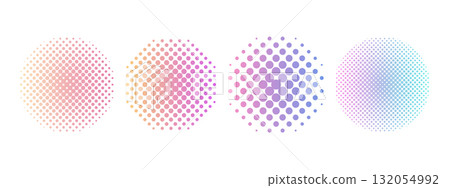 Halftone circles set dotted y2k trendy decoration. Gradient retro pixel, grain effect. Pop art style dotted hearts, isolated on white  132054992