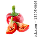 Sweet round peppers isolated on white background. Ripe round red paprika. Clipping path. 132054996
