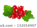 Red currant isolated on white background. Redcurrant or Ribes rubrum ripe berries with green leaves. 132054997