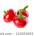 Sweet round peppers isolated on white background. Ripe round red paprika. Clipping path. 132055003