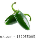 Fresh jalapeno pepper isolated on white background. Slices of green hot serrano pepper. Clipping path. 132055005