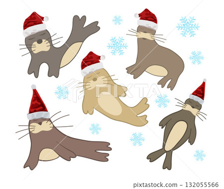 Vector isolated illustration of a set of Christmas seals. Vector isolated illustration of a set of Christmas seals. 132055566