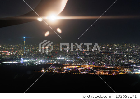 View of TDR and Tokyo Skytree from the airplane window 132056171