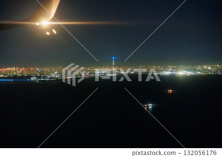 View of TDR and Tokyo Skytree from the airplane window View of TDR and Tokyo Skytree from the airplane window 132056176
