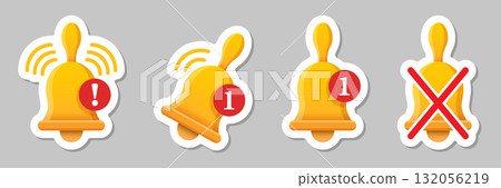 Notification bell sticker icon set in flat style. Incoming inbox message vector illustration on isolated background. Ringing bell sign business concept. Notification bell sticker icon set in flat style. Incoming inbox message vector illustration on isolated background. Ringing bell sign business concept. 132056219