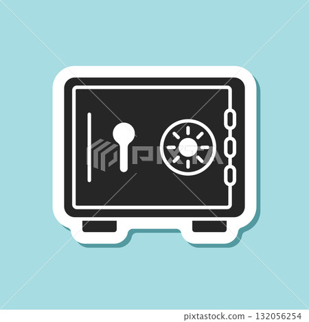 Metal bank safe sticker icon in flat style. Money vault vector illustration on isolated background. Storage sign business concept. 132056254