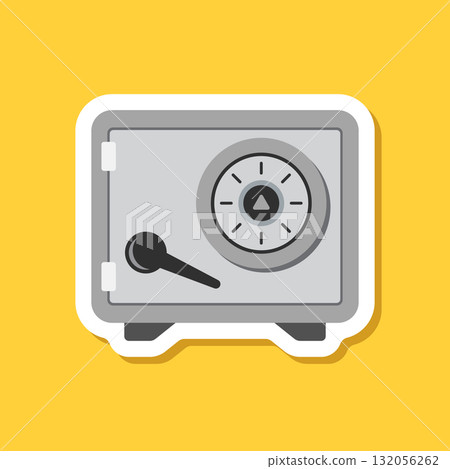 Metal bank safe sticker icon in flat style. Money vault vector illustration on isolated background. Storage sign business concept. 132056262