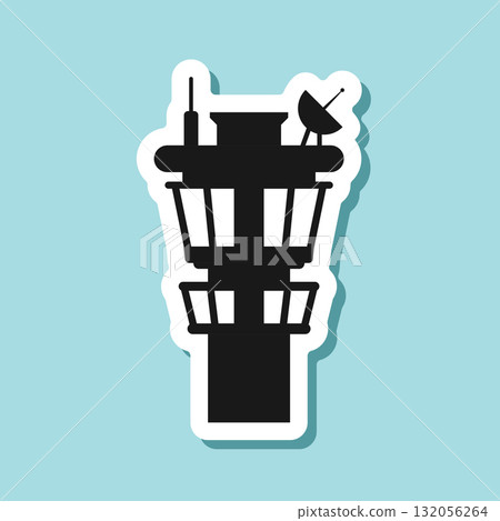 Flight control tower sticker icon in flat style. Navigation monitor vector illustration on isolated background. Airport building sign business concept. Flight control tower sticker icon in flat style. Navigation monitor vector illustration on isolated background. Airport building sign business concept. 132056264