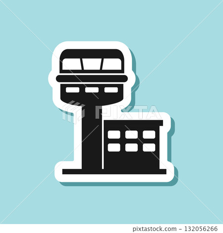 Flight control tower sticker icon in flat style. Navigation monitor vector illustration on isolated background. Airport building sign business concept. 132056266