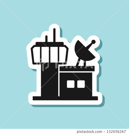 Flight control tower sticker icon in flat style. Navigation monitor vector illustration on isolated background. Airport building sign business concept. 132056267