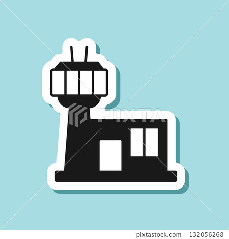 Flight control tower sticker icon in flat style. Navigation monitor vector illustration on isolated background. Airport building sign business concept. 132056268