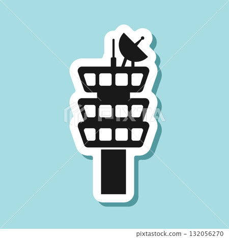 Flight control tower sticker icon in flat style. Navigation monitor vector illustration on isolated background. Airport building sign business concept. Flight control tower sticker icon in flat style. Navigation monitor vector illustration on isolated background. Airport building sign business concept. 132056270