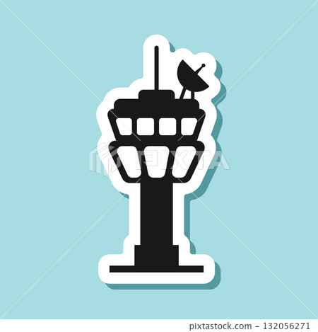 Flight control tower sticker icon in flat style. Navigation monitor vector illustration on isolated background. Airport building sign business concept. Flight control tower sticker icon in flat style. Navigation monitor vector illustration on isolated background. Airport building sign business concept. 132056271