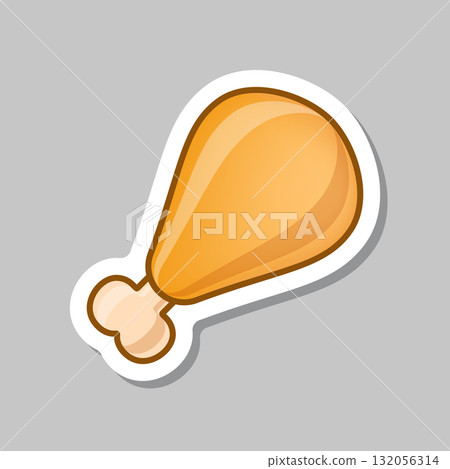 Chicken leg sticker icon in flat style. Fast food menu vector illustration on isolated background. Drumstick sign business concept. 132056314
