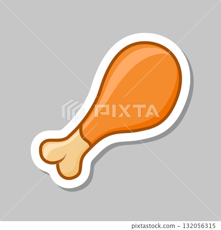 Chicken leg sticker icon in flat style. Fast food menu vector illustration on isolated background. Drumstick sign business concept. 132056315