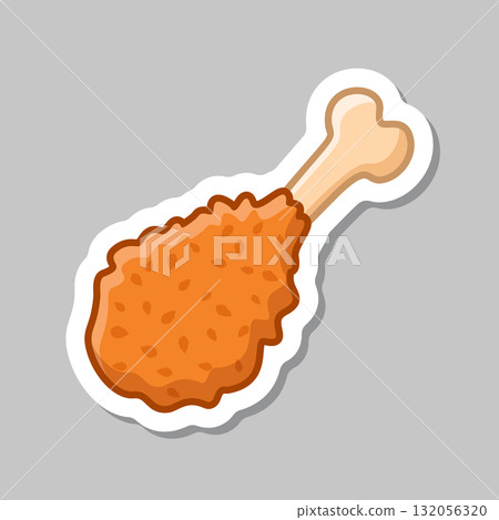 Chicken leg sticker icon in flat style. Fast food menu vector illustration on isolated background. Drumstick sign business concept. Chicken leg sticker icon in flat style. Fast food menu vector illustration on isolated background. Drumstick sign business concept. 132056320