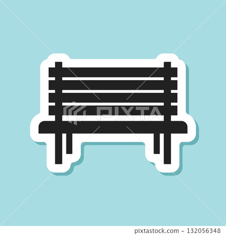 Bench sticker icon in flat style. Comfortable rest vector illustration on isolated background. Park chair sign business concept. 132056348