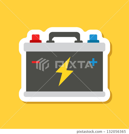 Car alkaline battery sticker icon in flat style. Car accumulator vector illustration on isolated background. Accumulator recharge sign business concept. 132056365