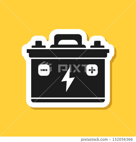 Car alkaline battery sticker icon in flat style. Car accumulator vector illustration on isolated background. Accumulator recharge sign business concept. 132056366