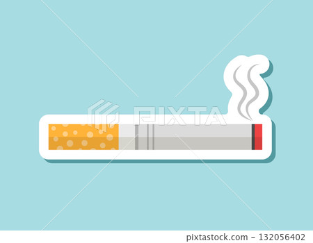 Cigarette sticker icon in flat style. Smoking vector illustration on isolated background. Tobacco sign business concept. Cigarette sticker icon in flat style. Smoking vector illustration on isolated background. Tobacco sign business concept. 132056402