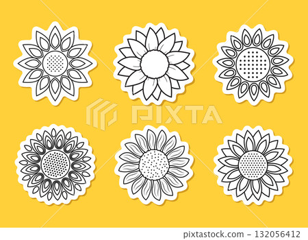 Sunflower sticker icon set collection in stroke linear style. Flora vector illustration on isolated background. Sunflower sign business concept. 132056412