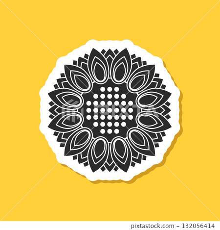 Sunflower sticker icon in flat style. Flora vector illustration on isolated background. Sunflower sign business concept. 132056414