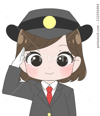 A cute illustration of a female station attendant wearing a long-sleeved uniform 132056464