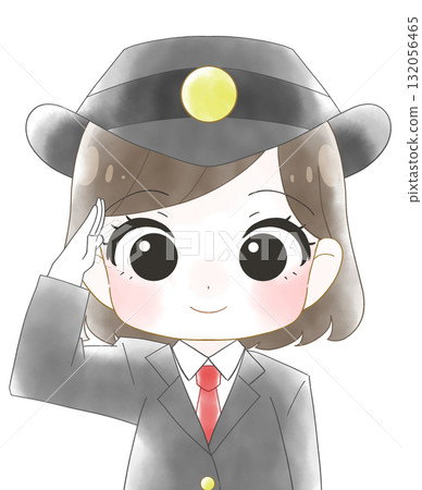 穿著長袖制服的女車站工作人員的可愛水彩插圖 132056465