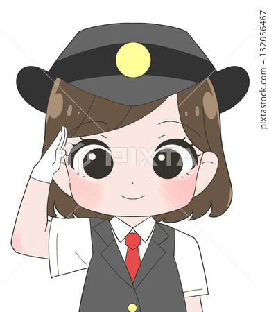 A cute illustration of a female station attendant wearing a short-sleeved uniform 132056467