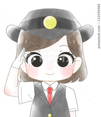 A cute watercolor illustration of a female station attendant wearing a short-sleeved uniform 132056468