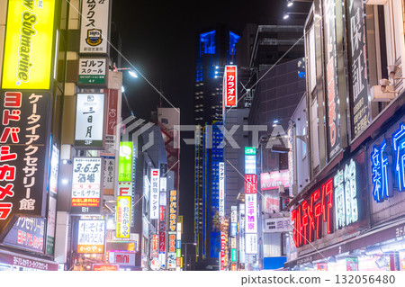 Tokyo: Shinjuku West Exit, the neon-lit entertainment district 132056480
