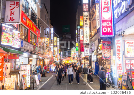 Tokyo: Shinjuku West Exit, the neon-lit entertainment district 132056486