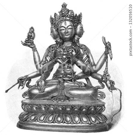 19th Century Buddhist Studies Illustration of Buddha Statue, Mother of Victory 19th Century Buddhist Studies Illustration of Buddha Statue, Mother of Victory 132056510