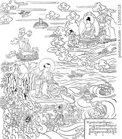 19th Century Buddhist Studies Illustration Buddhist Painting Subhuti 19th Century Buddhist Studies Illustration Buddhist Painting Subhuti 132056518