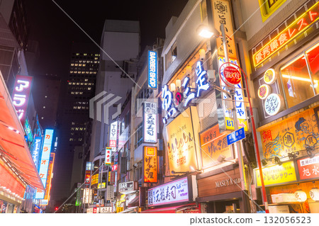 Tokyo: Shinjuku West Exit, the neon-lit entertainment district Tokyo: Shinjuku West Exit, the neon-lit entertainment district 132056523