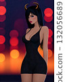 Stylish figure with horns poses confidently against a colorful night background 132056689