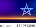 Bright geometric star symbol against a gradient background at twilight, blending shades of purple and orange 132056696