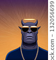 Cool digital character with sunglasses and a halo on a vibrant background 132056699
